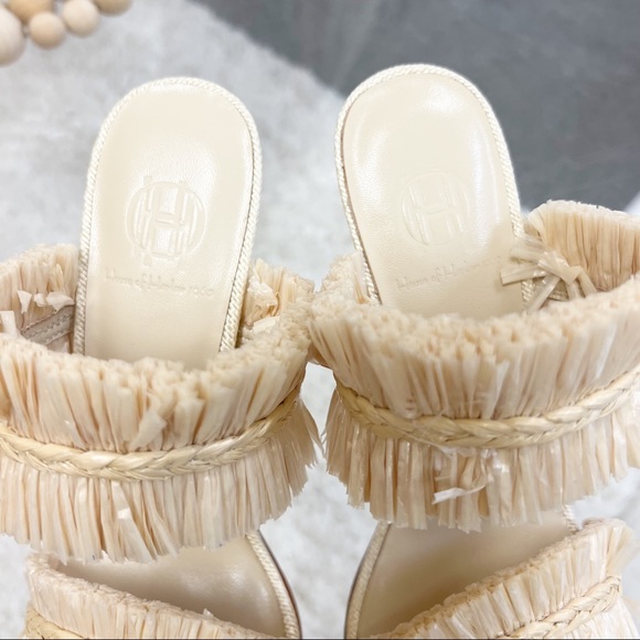 House of Harlow 1960 x REVOLVE Women's Frayed Raffia Heel Cream Tan Raffia 7.5 - Picture 7 of 12
